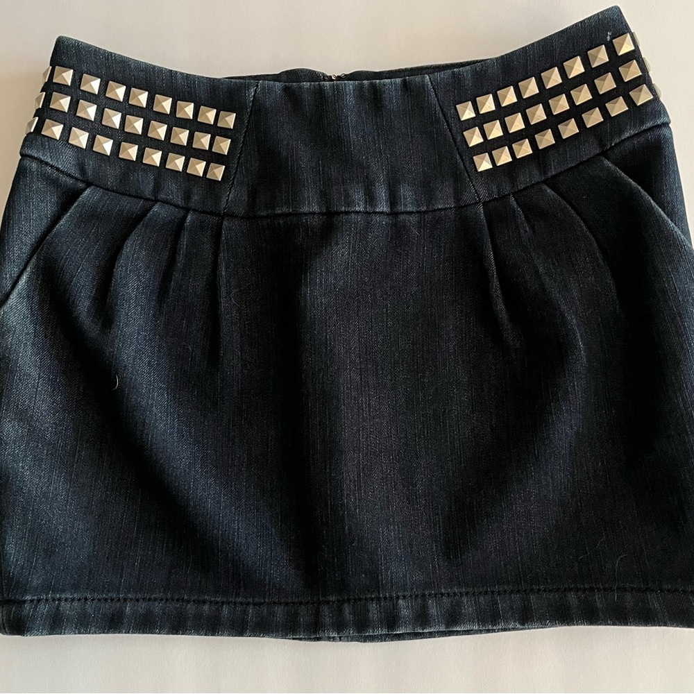 Blue Mini Denim Skirt with Silver Embellishments